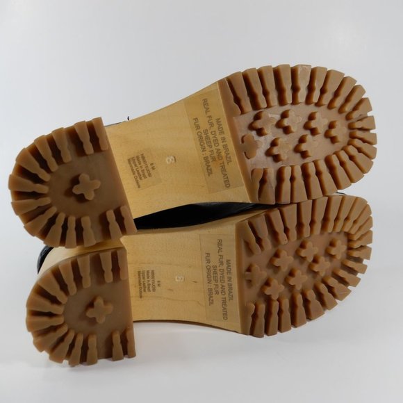 MIA Josi Platform CLOGS Boots Size 8 Black Leather Sheep Fur Wooden Heel NWOB - Picture 9 of 10